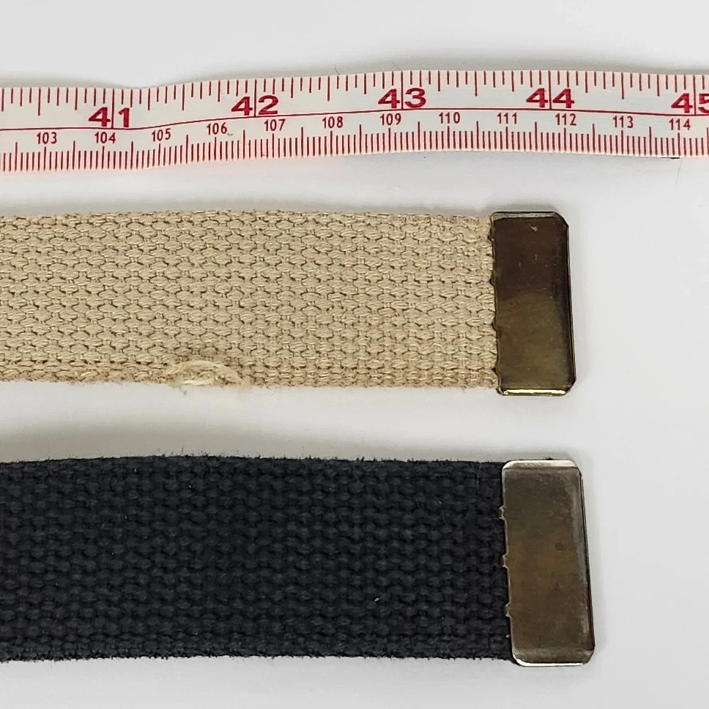 Vintage Web Belts Brass Buckle USA Lot of 2 Black Tan Khaki Canvas 44